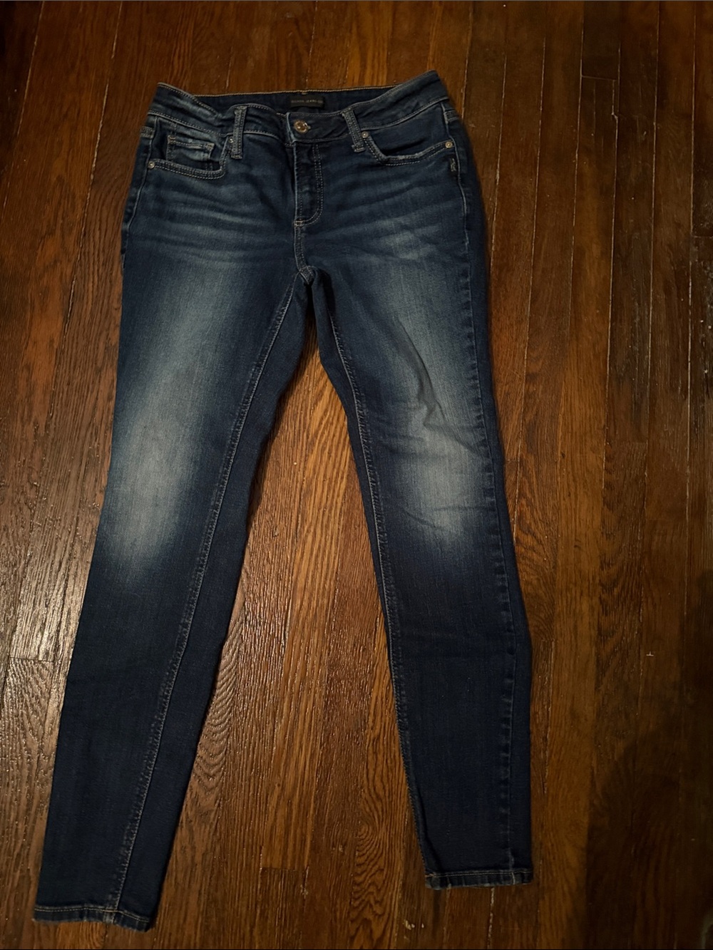 Silver Jeans Dark Indigo Skinny Jeans with Fading